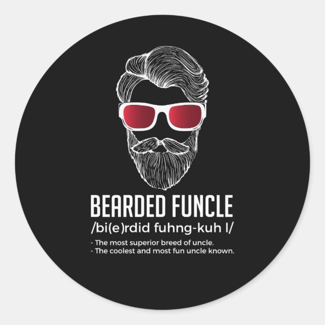 Funny Bearded Funcle Definition Novelty Runder Aufkleber (Vorderseite)