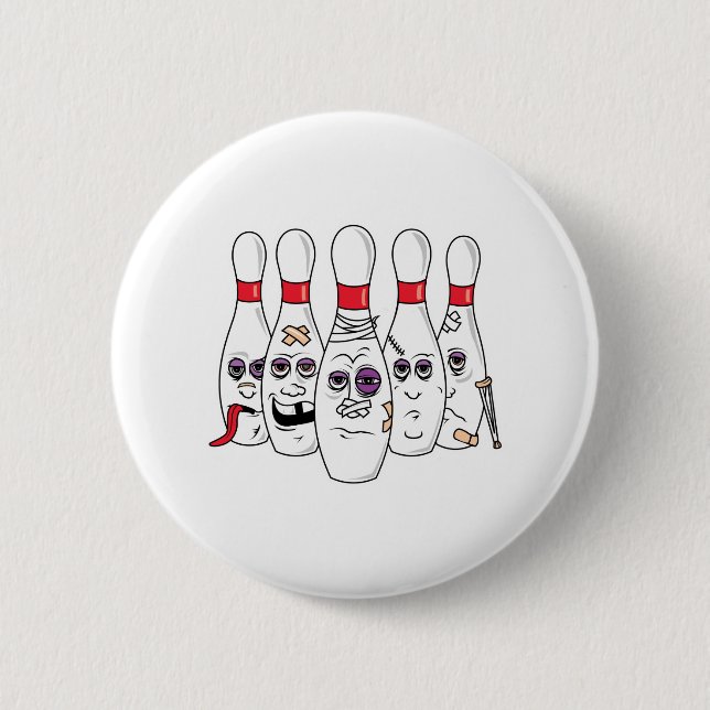 Funny Beat Up Bowling Buttone Button (Vorderseite)