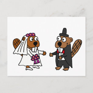 Funny Beaver Braut und Groom Wedding Postkarte