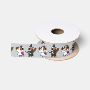 Funny Beaver Bride und Groom Wedding Ribbon Satinband