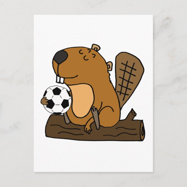 Funny Beaver Playing Soccer Cartoon Postkarte (Vorderseite)