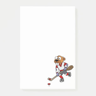 Funny Beaver spielt Eishockey-Cartoon Post-it Klebezettel
