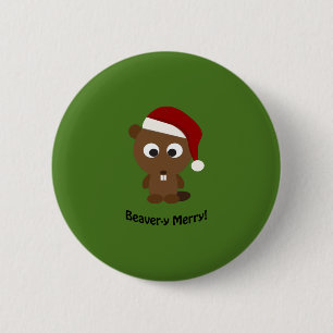 Funny Beaver-y Merry! Santa Beaver Button