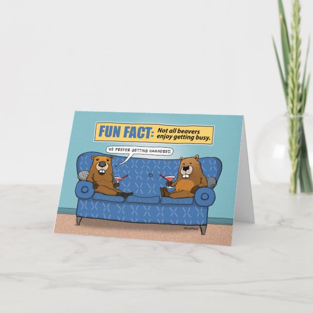 Funny Beavers Busy Getting Hammered Birthday Karte (Vorderseite)