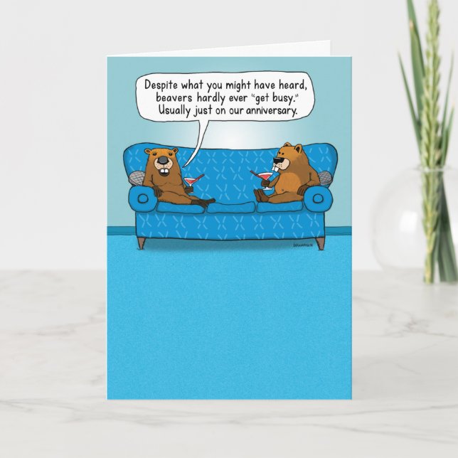 Funny Beavers wird nicht beschäftigt Jubiläum Karte (Vorderseite)