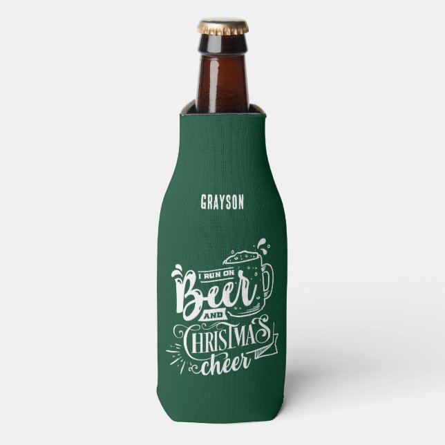 Funny Beer and Christmas Cheer Name Flaschenkühler (Flaschenvorderseite)