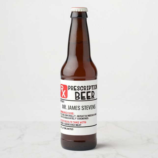 Funny Beer Prescript Personalisierter Name Bierflaschenetikett (Vorderseite)