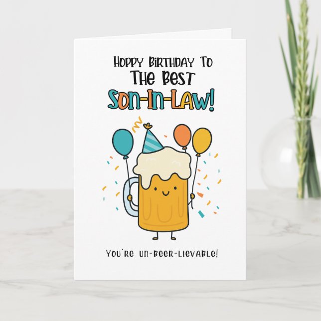 Funny Beer Son-in-Law Card - Birthday Cheers Spaß Dankeskarte (Vorderseite)