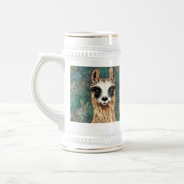 Funny Beer Stein mit Curious Llama Bierglas (Links)
