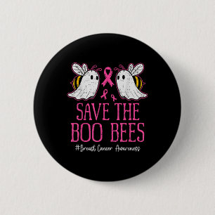 Funny Bees Ghost Boo Breast Cancer Awareness Pink Button