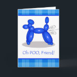 Funny Belated Birthday for Friend, Poodle Furz Karte<br><div class="desc">Funny Belated Geburtstag für Friend,  Poodle Furz. Der blaue Poodle-Ballon,  der Luft freisetzt,  LOL.Blau und Weiß kariert vor einem hellen,  weißen Hintergrund schafft ein zeitgemäßes und modernes Aussehen. Dog Ballon dank naoshika/OpenClipArt.</div>