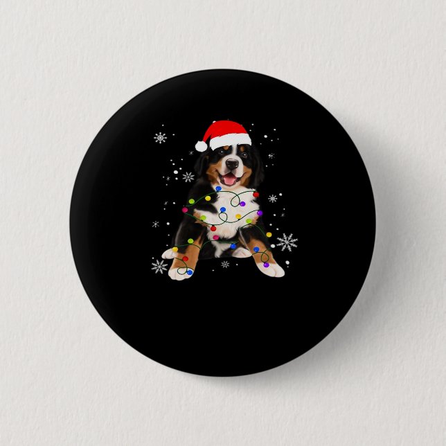 Funny Bernese Mountain Dog Lights Christmas Matchi Button (Vorderseite)