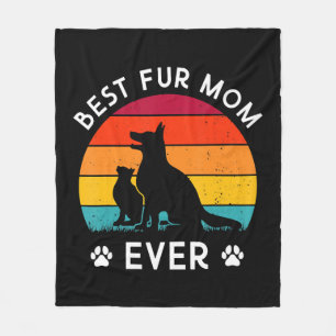Funny Best Fur MAMA Ever Vintag Retro Hund und Kat Fleecedecke
