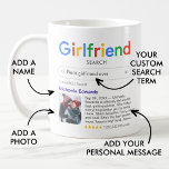 Funny Best Girlfriend Ever Search Resultat & Foto Kaffeetasse<br><div class="desc">Ein lustiger Schlamm für Ihre Freundin mit einem "Girlfriend search" Logo und einem Single Suchergebnis für "Beste Freundin überhaupt" mit dem Namen Ihrer Freundin, einem Foto, Ihrer persönlichen Nachricht und einer 5-Sterne-Bewertung. Wenn Sie Hilfe bei der Anpassung benötigen, schreiben Sie mir bitte den unten stehenden Button und ich werde Ihnen...</div>