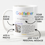 Funny Best Godfather Ever Search Result With Photo Kaffeetasse<br><div class="desc">Funny mug for godfathers with a 'Godfather search' logo and a single search result for "Best godfather ever' (or any other text),  and featuring your godfather's  name,  a photo,  a personal message,  and a 5-star rating.</div>