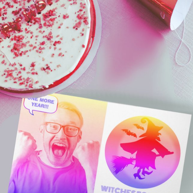 Funny beste Hexen für Sie gefiltertes Foto Karte (Happy Birthday greetings. Best wishes pun, with custom message and photo.)