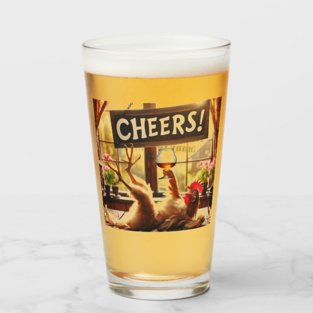 Funny Betrunken Rooster Bierglas Glas (Vorne (Gefüllt))