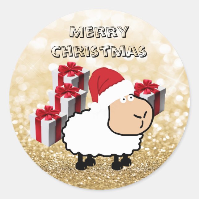 Funny bewundernswert niedlich Weihnachtsschaf Weih Runder Aufkleber (Vorderseite)