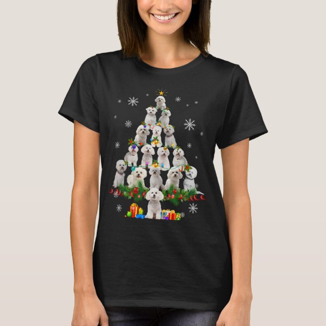 Funny Bichon Frise Weihnachtsbaum Haustier Hund Lo T-Shirt (Vorderseite)
