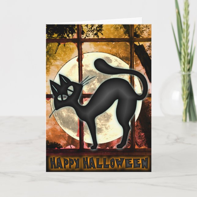 Funny Big Black Cat Halloween Grußkarte Karte (Vorderseite)