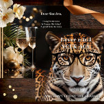 Funny Big Cat Booze Birthday Karte<br><div class="desc">Geburtstagskarte mit Leoparden mit Brillen und eigenen lustigen (oder anderen) Texten. Im Hintergrund ein stilvolles Design mit Sekt. Eine schöne Karte für eine Dame, die 40 oder 50 Jahre alt ... </div>
