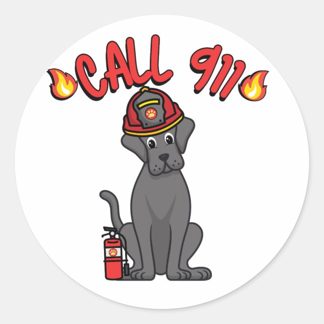 Funny Big dog ist ein Feuerwehrmann Runder Aufkleber (Vorderseite)