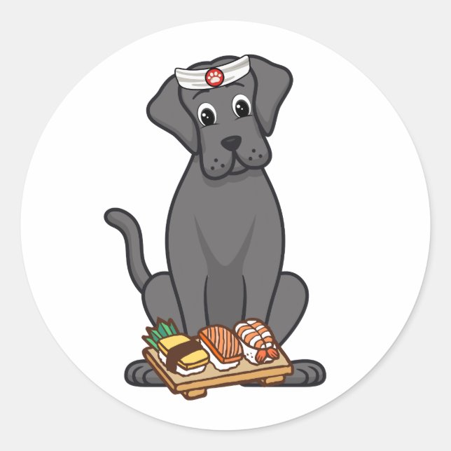 Funny Big Dog ist ein Sushi-Koch Runder Aufkleber (Vorderseite)
