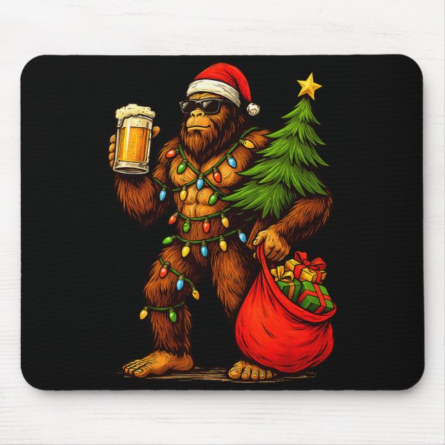 Funny Big Foot Santa Hat Drink Christmas Tree Xmas Mousepad (Vorne)