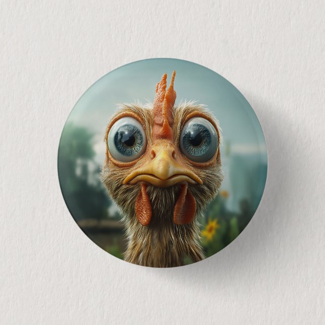 Funny Big Mit Augen Chicken Nah-Up Button (Vorderseite)