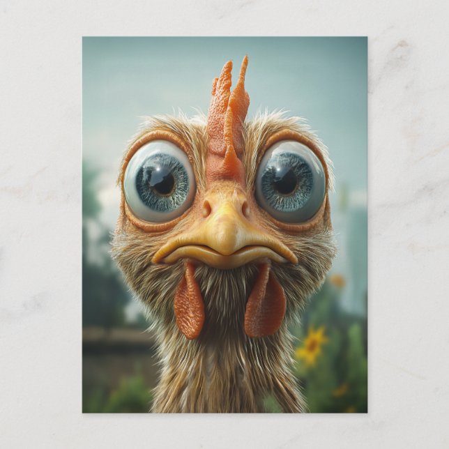 Funny Big Mit Augen Chicken Nah-Up Einladungspostkarte (Vorderseite)
