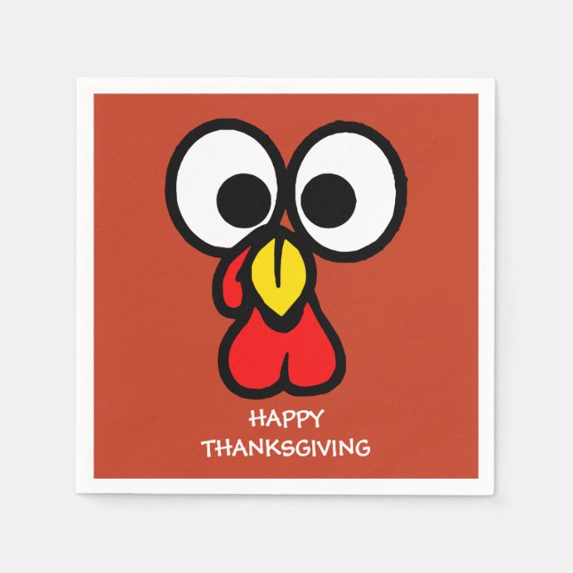 Funny Big Mit Augen Turkey "Happy Thanksgiving" Serviette (Vorderseite)