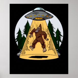 Funny Bigfoot Alien Abduction Space UFO Poster