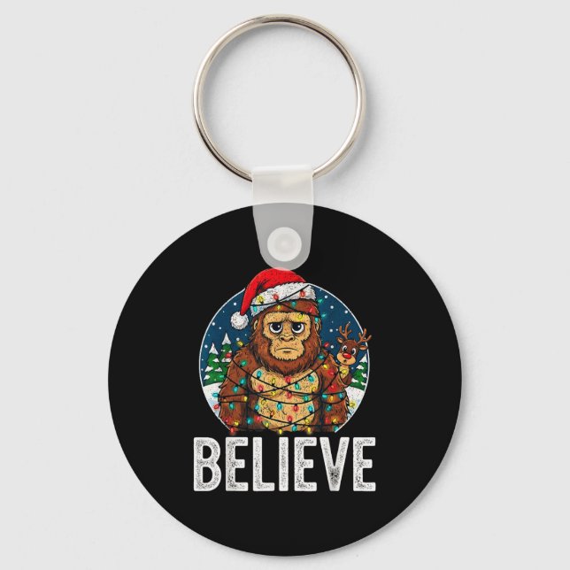 Funny Bigfoot Believe Christmas Sasquatch Santa Fo Schlüsselanhänger (Vorderseite)