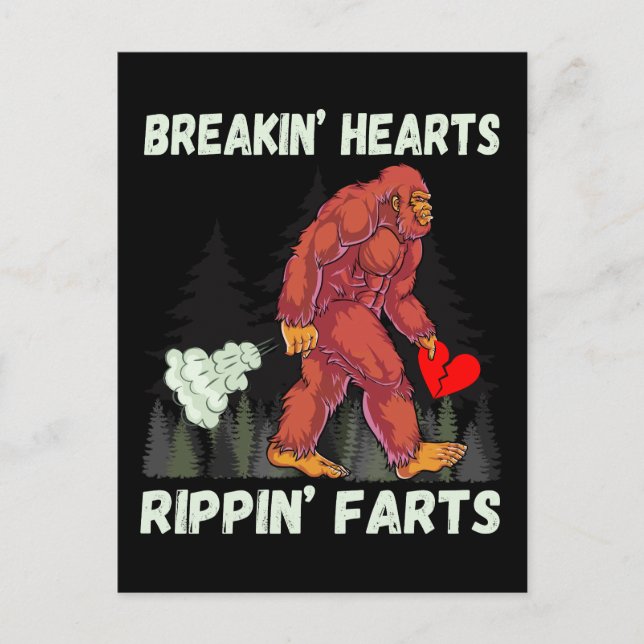 Funny Bigfoot Breakfast Herz Rippin Furzen Postkarte (Vorderseite)