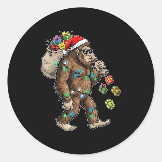 Funny Bigfoot Christmas Tree Lights Xmas Boys Mens Runder Aufkleber (Vorderseite)