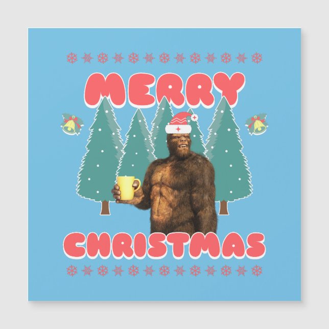 Funny Bigfoot - Frohe Weihnachten Magnetkarte (Vorderseite)