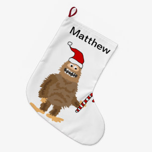 Funny Bigfoot in der Weihnachtsmannmütze Weihnach Großer Weihnachtsstrumpf