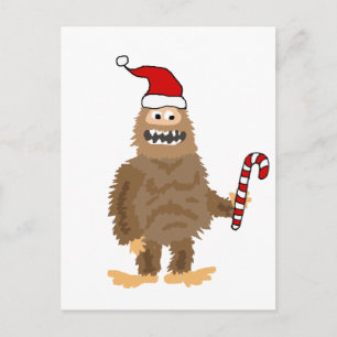 Funny Bigfoot in der Weihnachtsmannmütze Weihnacht Postkarte