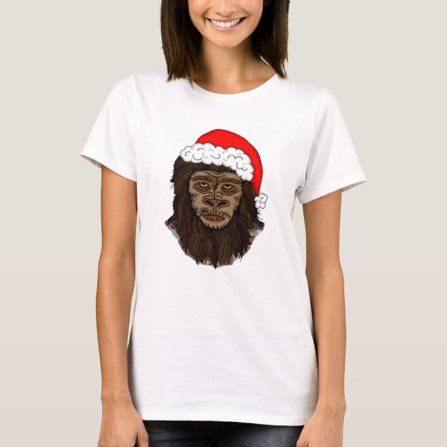 Funny Bigfoot In Weihnachtsmannmütze Sasquatch Spa T-Shirt (Vorderseite)