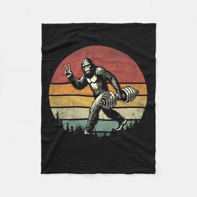Funny Bigfoot Lifting Gym Retro Bigfoot Sasquatch Fleecedecke (Vorderseite)