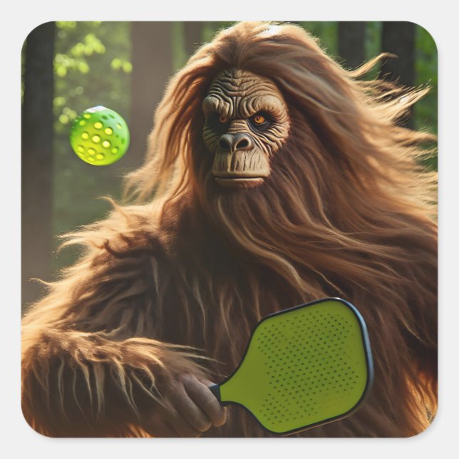 Funny Bigfoot Pickleball Quadratischer Aufkleber (Vorderseite)