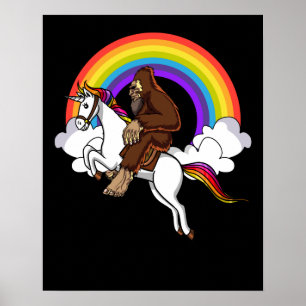 Funny Bigfoot Riding Magical Unicorn Regenbogen Poster