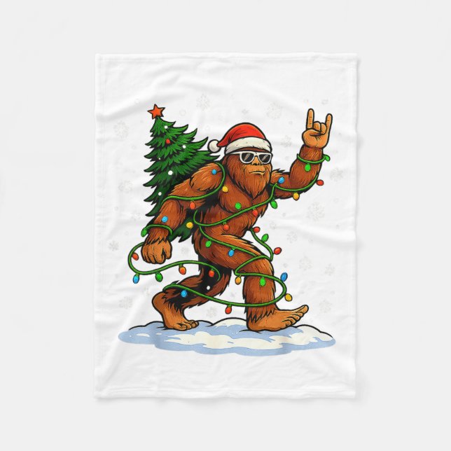 Funny Bigfoot Rock On Christmas Lights Snow Holida Fleecedecke (Vorderseite)
