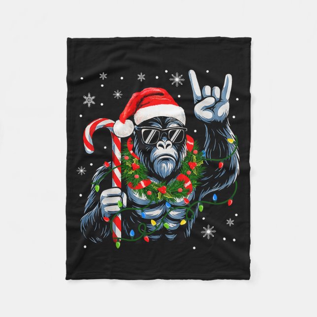 Funny Bigfoot Rock On Pajamas Pjs Christmas Xmas M Fleecedecke (Vorderseite)