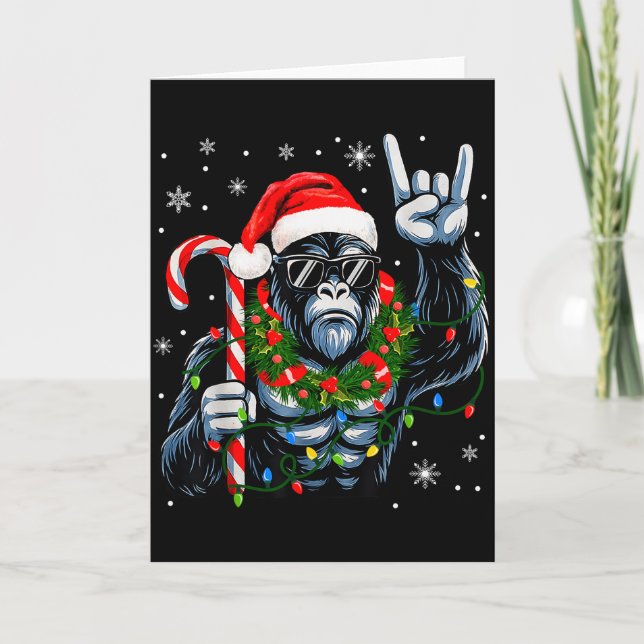 Funny Bigfoot Rock On Pajamas Pjs Christmas Xmas M Karte (Vorderseite)