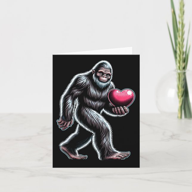 Funny Bigfoot Sasquatch Heart Mens Kids Boys Valen Karte (Vorderseite)