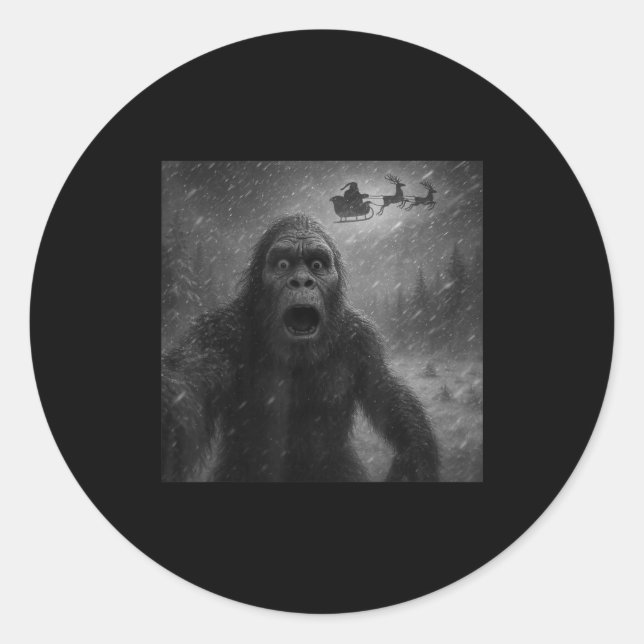 Funny Bigfoot Sasquatch Selfie Santa Claus Xmas Ch Runder Aufkleber (Vorderseite)