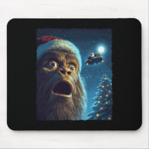 Funny Bigfoot Sasquatch Selfie Santa Ufo Xmas Chri Mousepad
