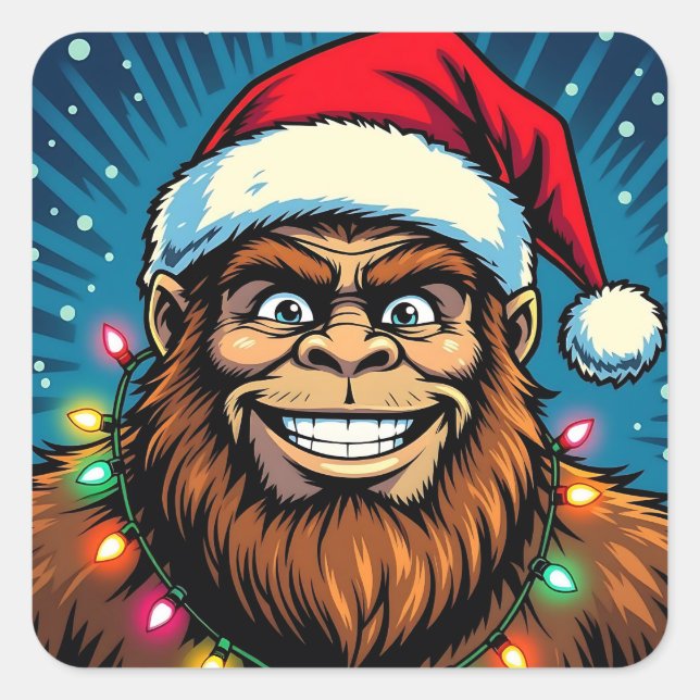 Funny Bigfoot Sasquatch Yeti Christmas Quadratischer Aufkleber (Vorderseite)