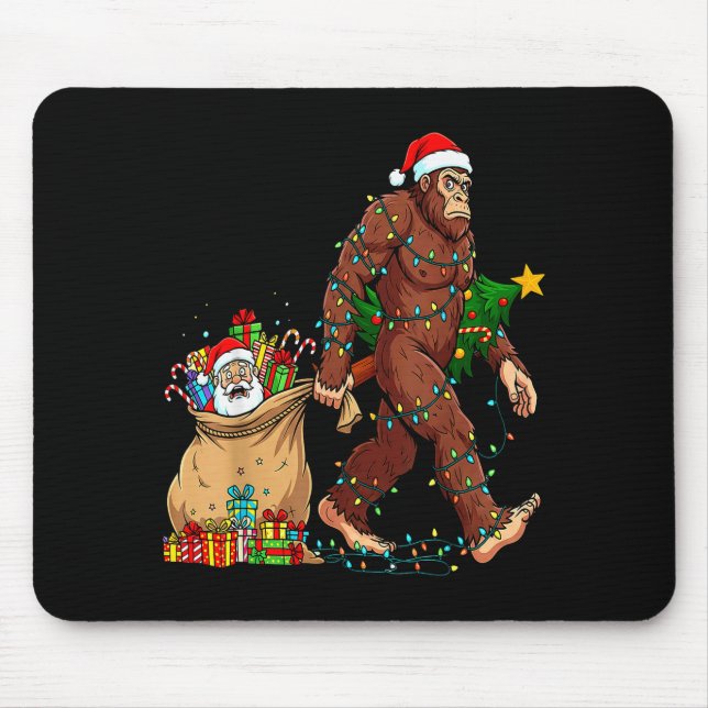 Funny Bigfoot Steals Santa &amp; Xmas Tree - Chris Mousepad (Vorne)